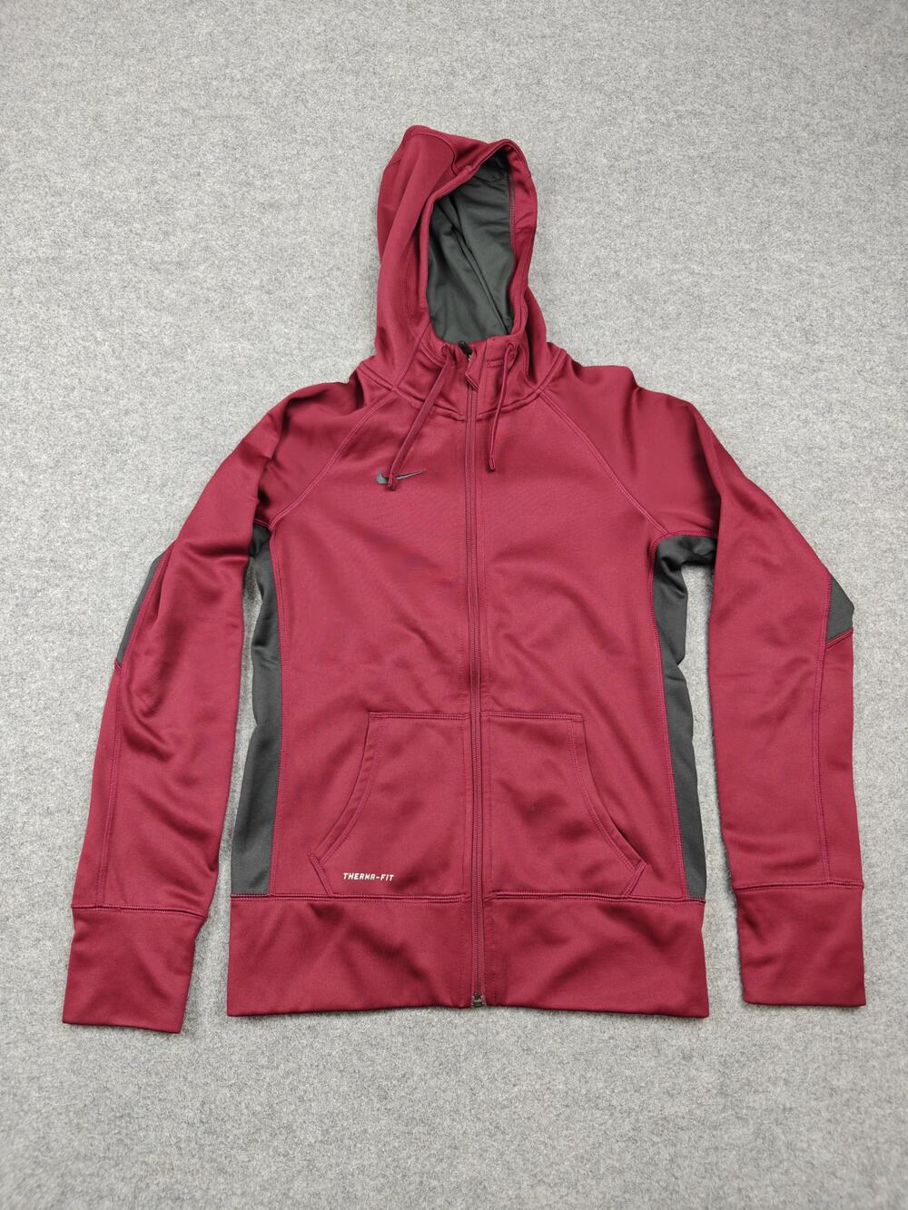Nike Hoodie Mens Small Red Full Zip Therma-Fit Lined Hooded Pockets Athletic